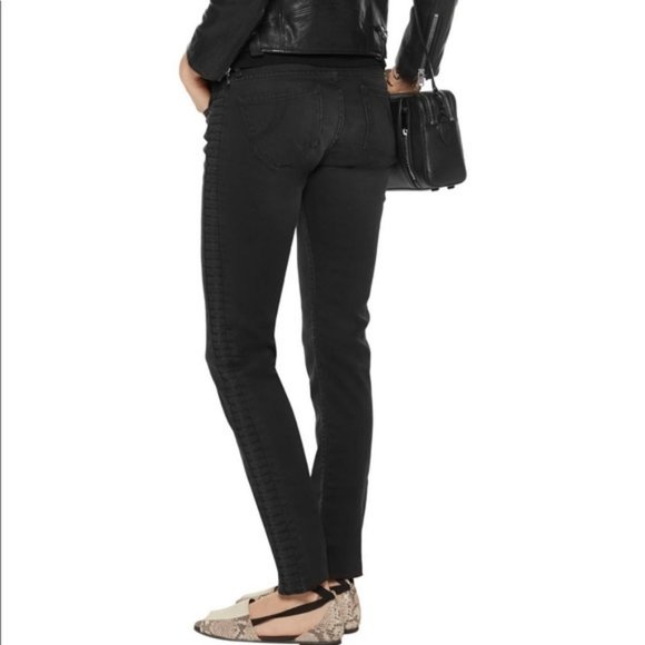 Maje Paris Skinny Quilted Mid-Rise Biker Jeans Black 40 - Picture 2 of 10